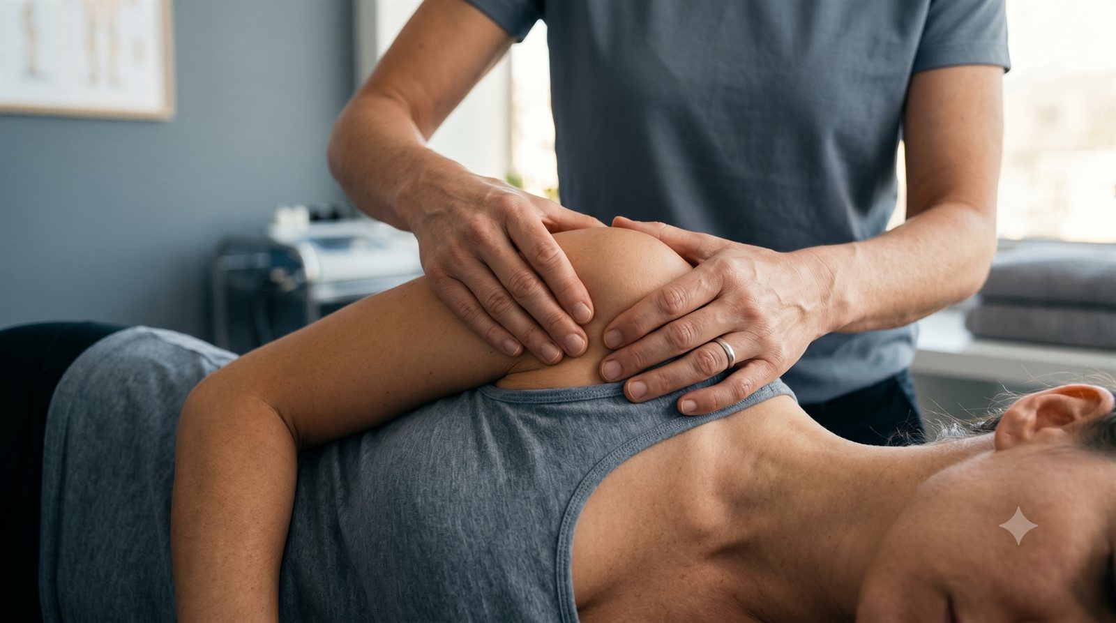 Sandy Sipe providing hands-on, one-on-one physical therapy to a patient